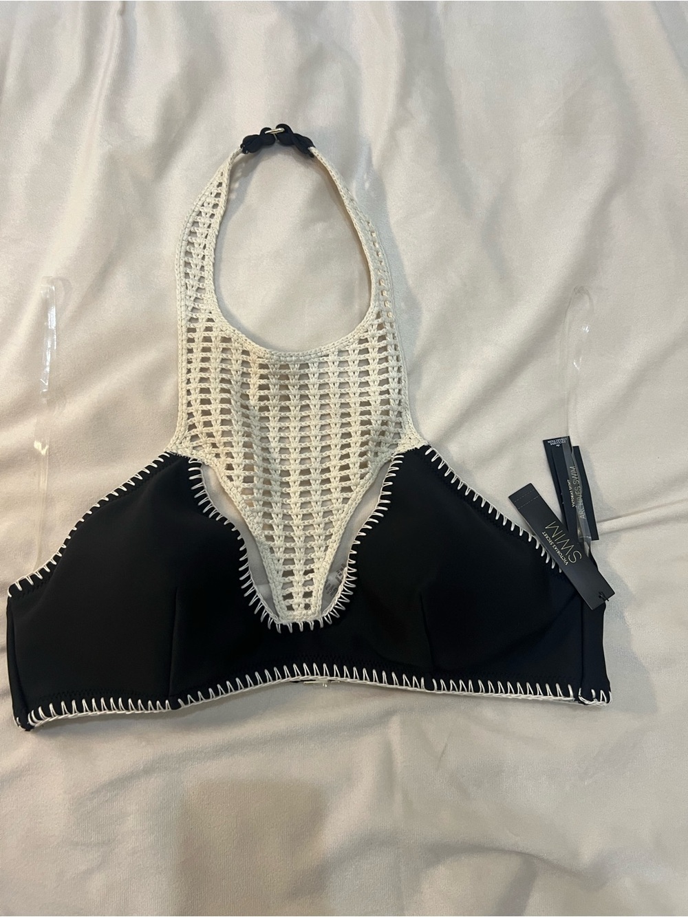 Victoria's Secret Black & Cream Crochet Halter Swim Camisole